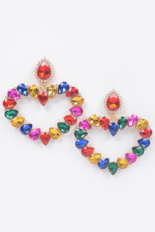 Heart-Shaped Stone Statement Earrings – 3.25 x 3.5 in
