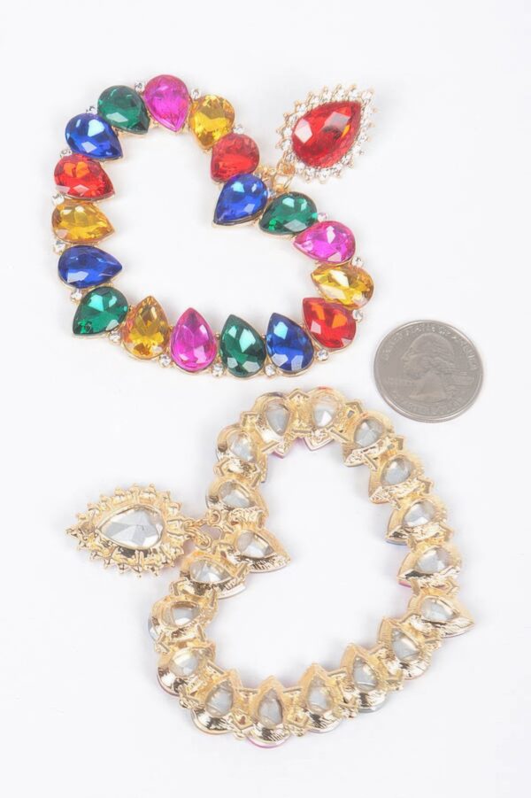 Heart-Shaped Stone Statement Earrings – 3.25 x 3.5 in