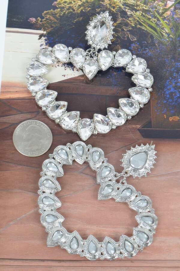 Heart-Shaped Stone Statement Earrings – 3.25 x 3.5 in