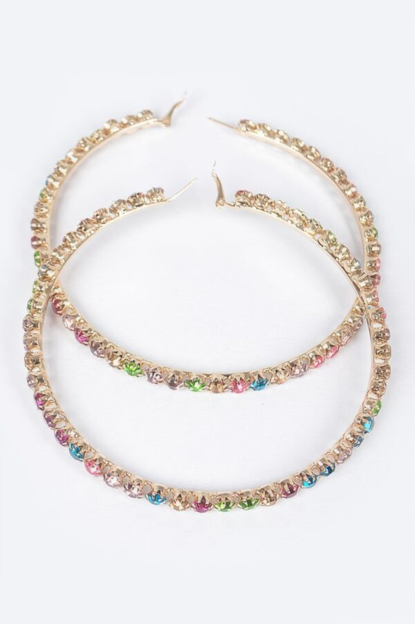 Upside-Down Multi Rhinestone Hoop Earrings