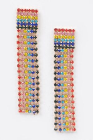 Rainbow Rhinestone Drop Earrings – Vertical Multicolor
