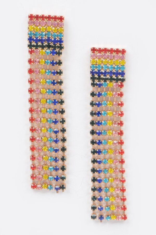 Rainbow Rhinestone Drop Earrings – Vertical Multicolor
