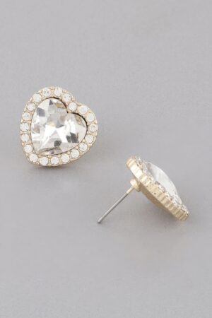Heart Jewel Stud Earrings – Sparkling Heart Accent