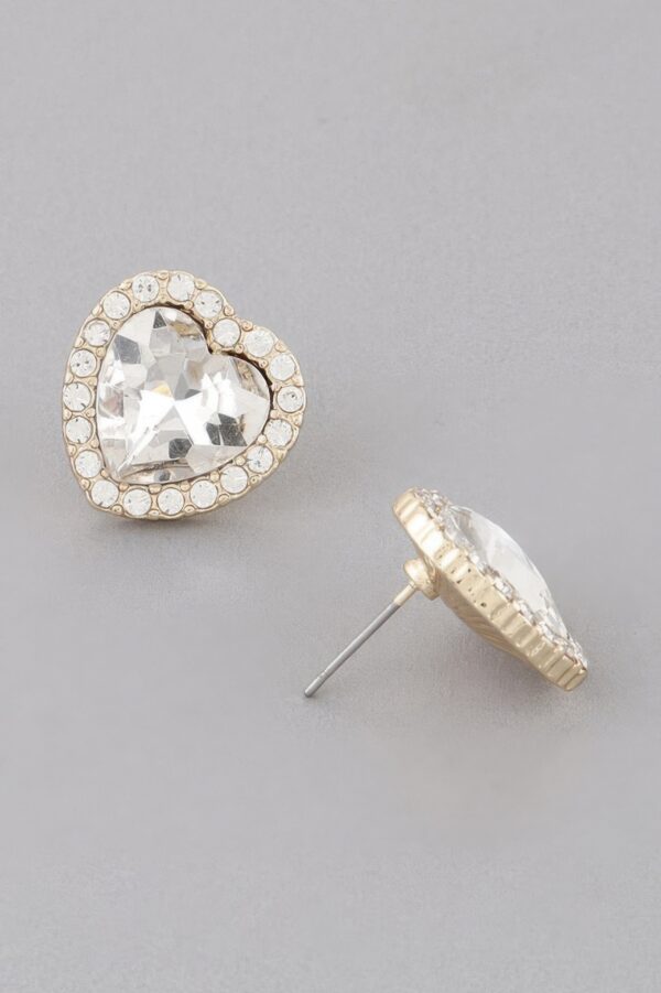 Heart Jewel Stud Earrings – Sparkling Heart Accent