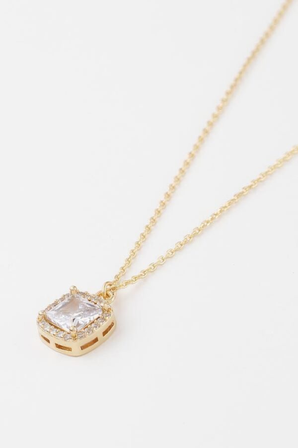 Cubic Rhinestone Pendant Necklace – Delicate Chain