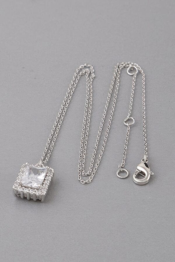 Framed Rhinestone Pendant Necklace – Delicate 16-inch Chain