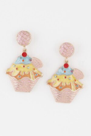 Waffle Sundae Drop Earrings – Dessert-Inspired Novelty