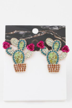 Jeweled Cactus Stud Earrings – Sparkling Desert Motif