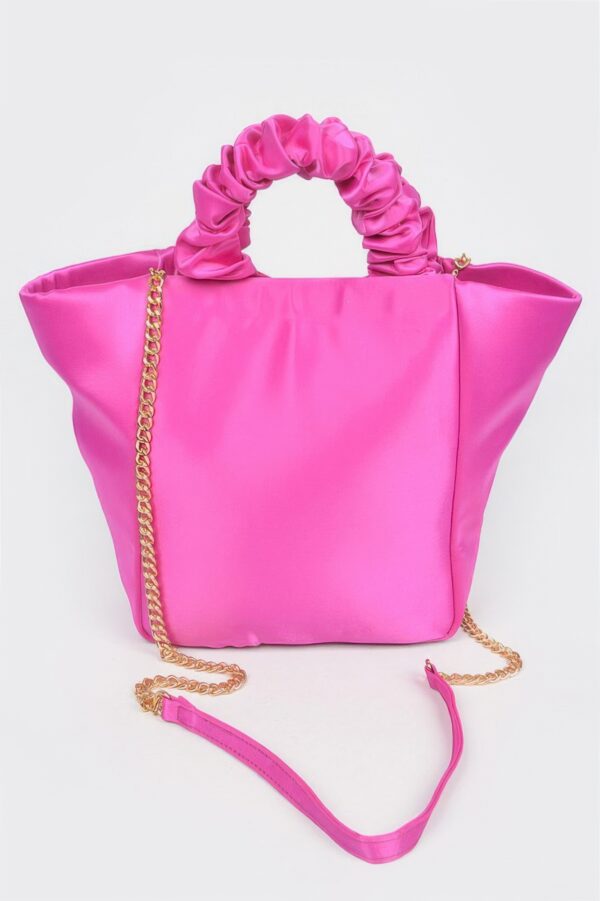 Satin Tote Bag with Chain Handle