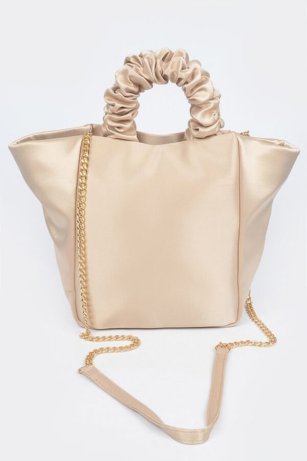 Satin Tote Bag with Chain Handle