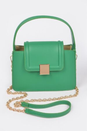 Faux Leather Top-Handle Crossbody Bag with Mixed Metal Accents