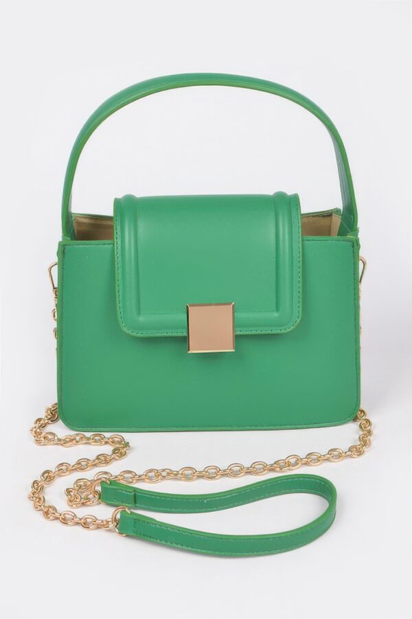 Faux Leather Top-Handle Crossbody Bag with Mixed Metal Accents