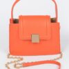 Faux Leather Top-Handle Crossbody Bag with Mixed Metal Accents