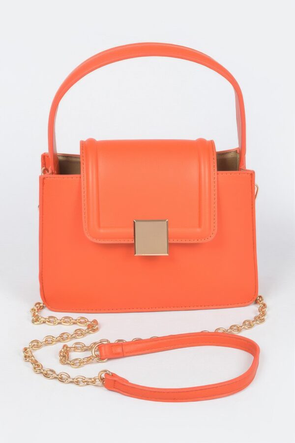 Faux Leather Top-Handle Crossbody Bag with Mixed Metal Accents