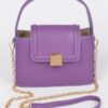 Faux Leather Top-Handle Crossbody Bag with Mixed Metal Accents