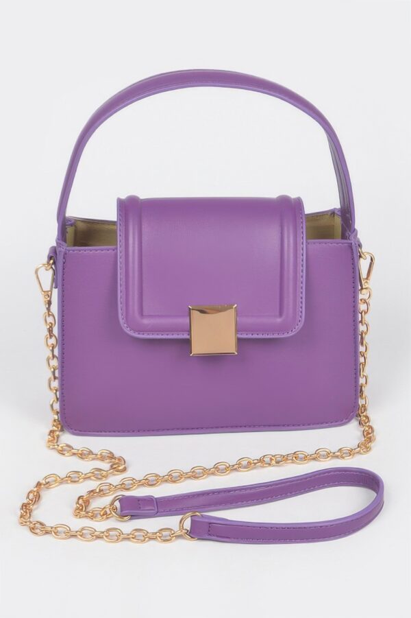 Faux Leather Top-Handle Crossbody Bag with Mixed Metal Accents