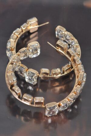 Stone Hoop Earrings with Sparkling Stones