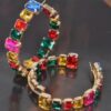 Stone Hoop Earrings with Sparkling Stones