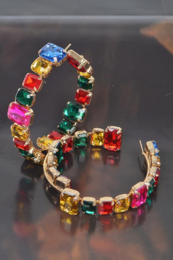 Stone Hoop Earrings with Sparkling Stones