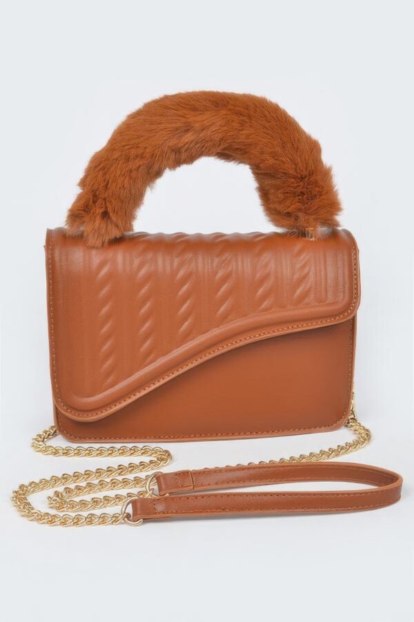 Textured Flap Mini Bag with Furry Handle – Compact