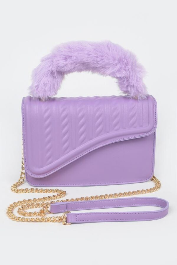 Textured Flap Mini Bag with Furry Handle – Compact