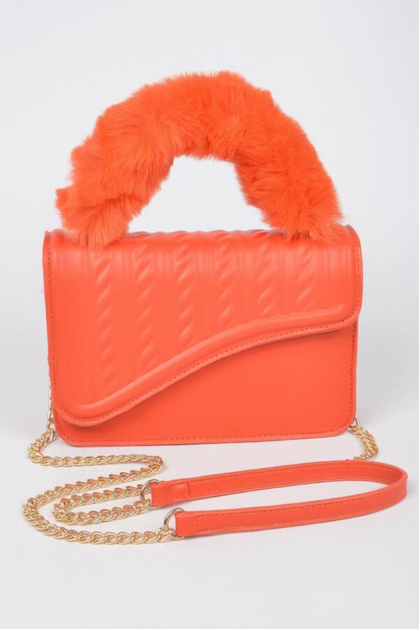 Textured Flap Mini Bag with Furry Handle – Compact