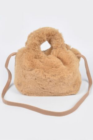 Faux Fur Bucket Bag – Round Handle Accent