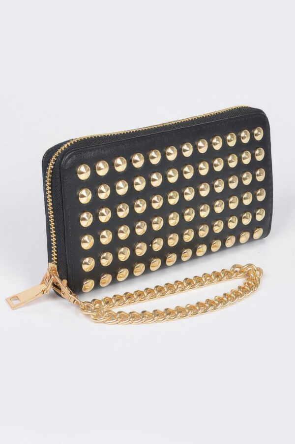 Studded Wallet with Chain Strap – Compact Polyurethane Crossbody