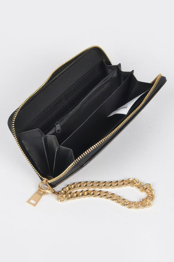 Studded Wallet with Chain Strap – Compact Polyurethane Crossbody