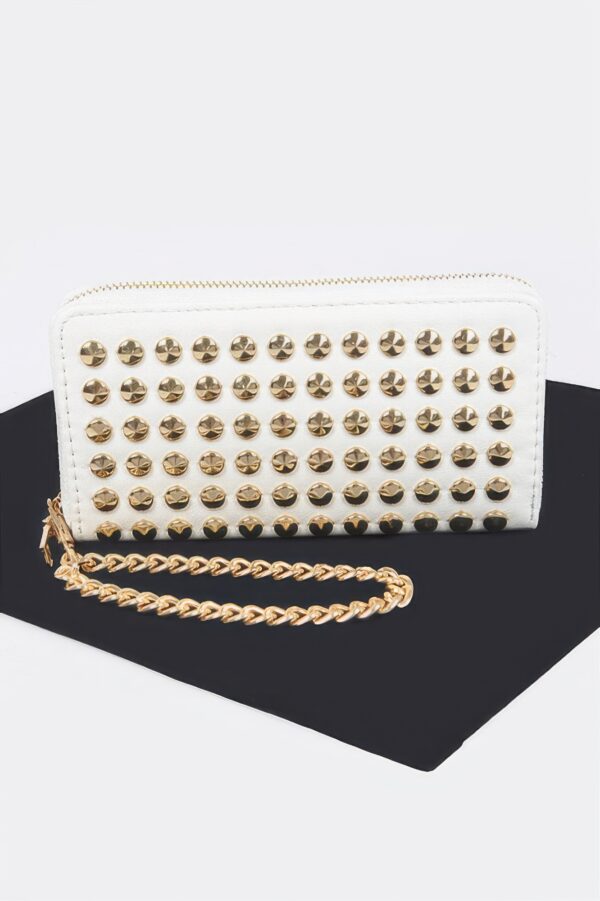 Studded Wallet with Chain Strap – Compact Polyurethane Crossbody