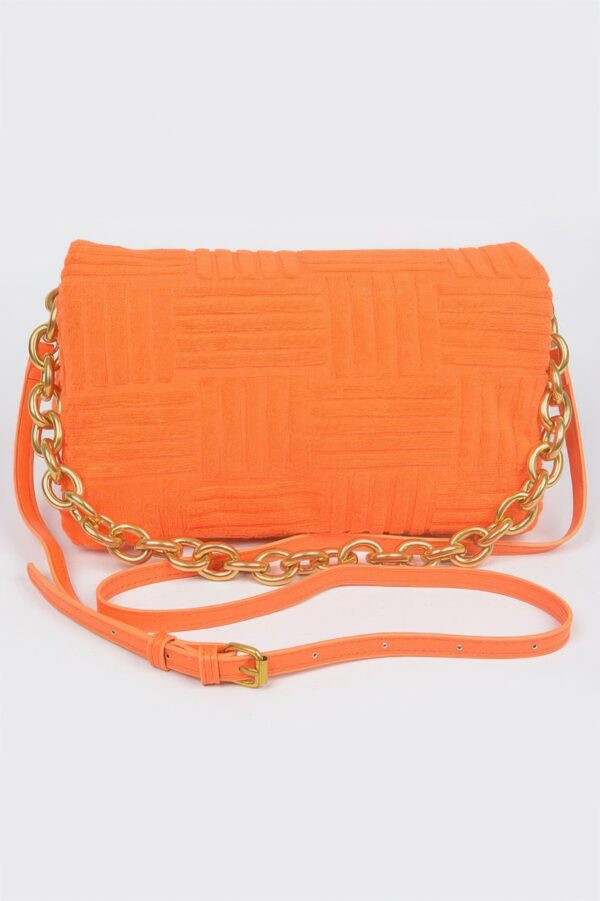 Towel-Embossed Chain Flap Bag – Compact PU Crossbody