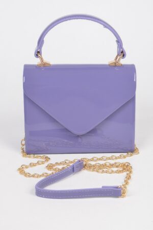 Enamel Faux Leather Single-Handle Clutch – Glossy Finish