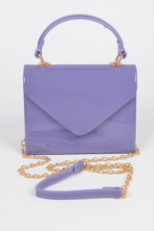 Enamel Faux Leather Single-Handle Clutch – Glossy Finish