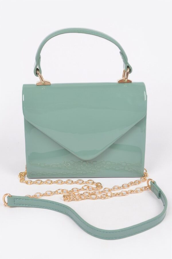 Enamel Faux Leather Single-Handle Clutch – Glossy Finish