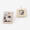 Marble-Style Stud Earrings with Rhinestone Frame