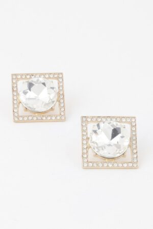Framed Rhinestone Stud Earrings – Polished Sparkle