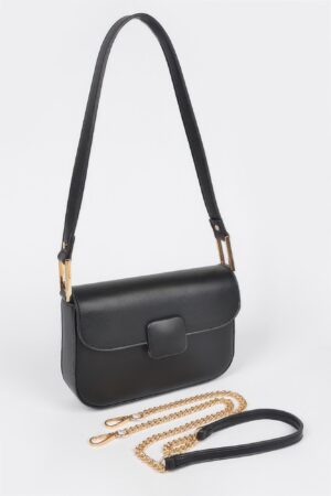 Faux Leather Shoulder Bag – Mixed-Metal Hardware