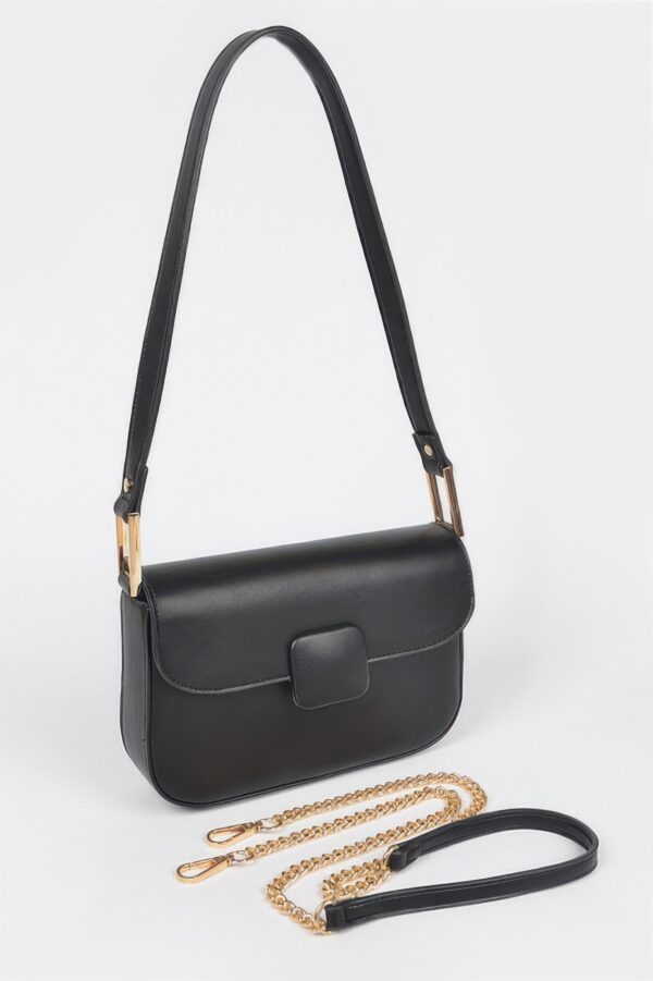 Faux Leather Shoulder Bag – Mixed-Metal Hardware