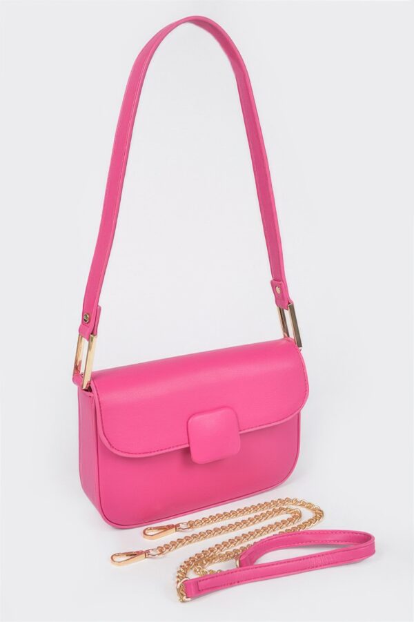 Faux Leather Shoulder Bag – Mixed-Metal Hardware