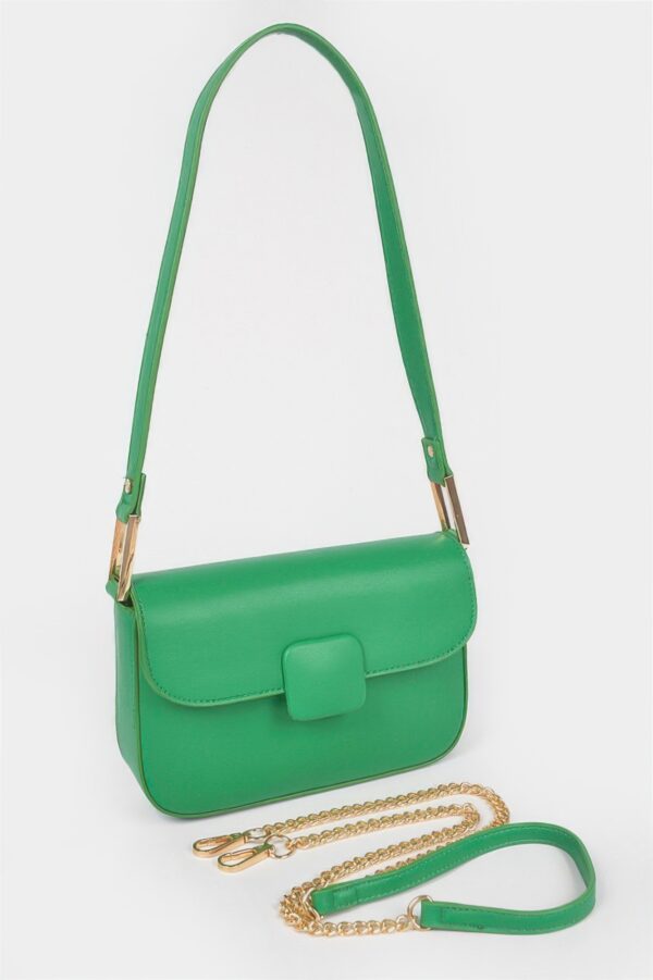 Faux Leather Shoulder Bag – Mixed-Metal Hardware