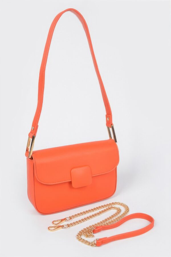 Faux Leather Shoulder Bag – Mixed-Metal Hardware