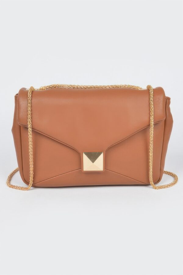 Faux Leather Flap Crossbody Bag – Mixed Metal Hardware