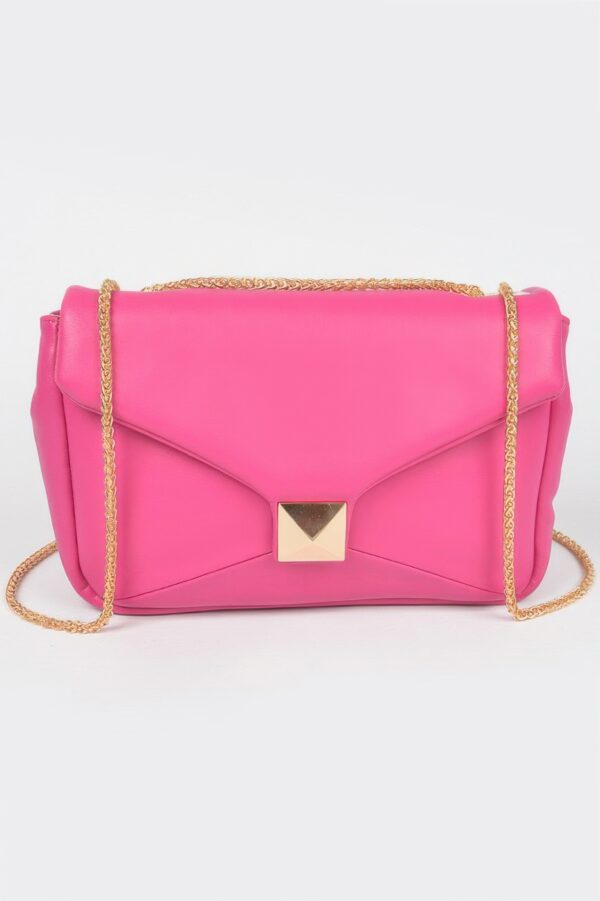 Faux Leather Flap Crossbody Bag – Mixed Metal Hardware