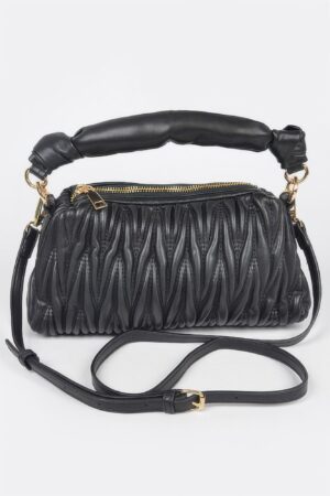 Quilted Faux Leather Top-Handle Bag – Mixed Metal Accents
