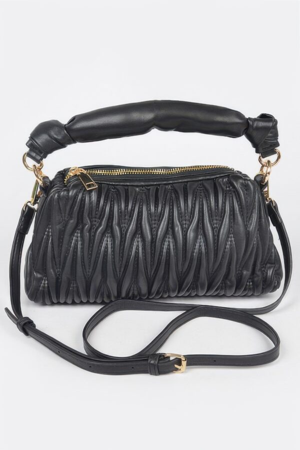 Quilted Faux Leather Top-Handle Bag – Mixed Metal Accents