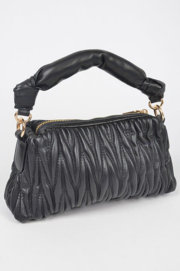 Quilted Faux Leather Top-Handle Bag – Mixed Metal Accents