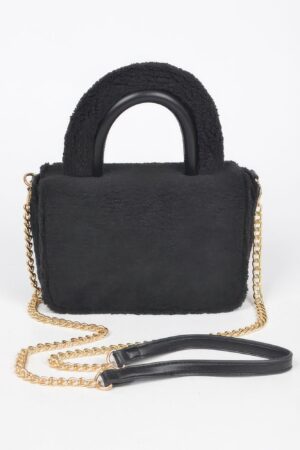 Plush Faux Fur Top-Handle Clutch Bag