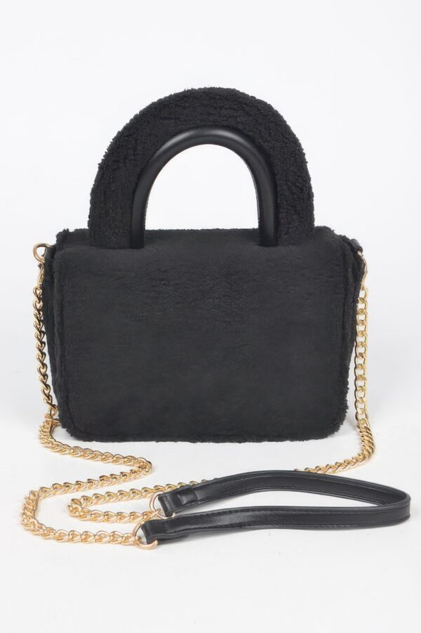 Plush Faux Fur Top-Handle Clutch Bag
