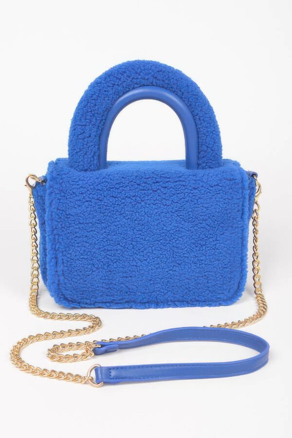 Plush Faux Fur Top-Handle Clutch Bag