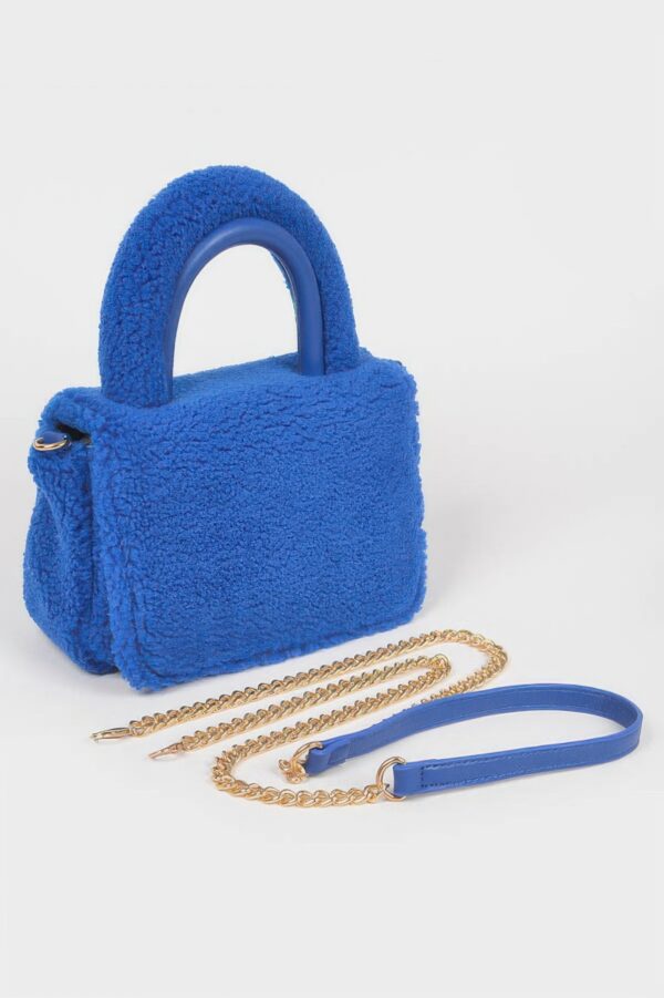 Plush Faux Fur Top-Handle Clutch Bag